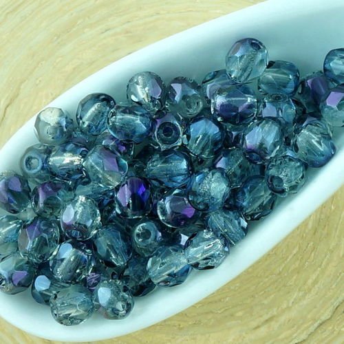 100pcs cristal métallique iris violet rainbow demi-rond à facettes feu poli petite entretoise tchèqu sku-33156