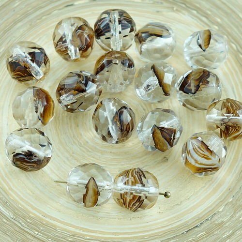10pcs picasso rayée de brun cristal de verre tchèque ronde à facettes feu poli perles 10mm sku-29067