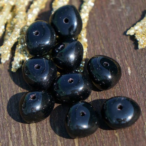 Noirs opaques ovale en verre tchèque perles noires ecrase les en de bohême de l'halloween entretoise sku-16996