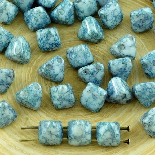 16pcs picasso blanc bleu en terre cuite petite pyramide goujon 2 deux trou de verre tchèque perles d sku-31338