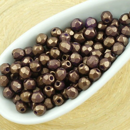 100pcs or briller en bronze brun mat perle ronde à facettes feu poli petite entretoise de verre tchè sku-35508