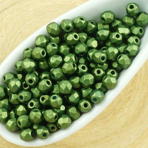 100pcs mat or briller vert olive foncé perle ronde à facettes feu poli petite entretoise de verre tc sku-35515