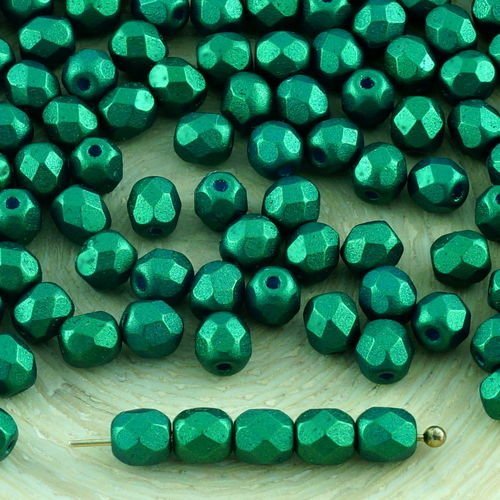 100pcs mat or briller vert émeraude verre tchèque ronde à facettes feu poli petites perles d'entreto sku-31538