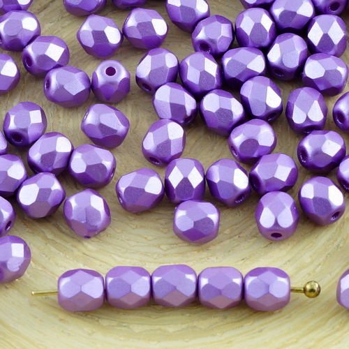 100pcs perles pastel pourpre violet verre tchèque ronde à facettes feu poli petites d'entretoise de  sku-31552