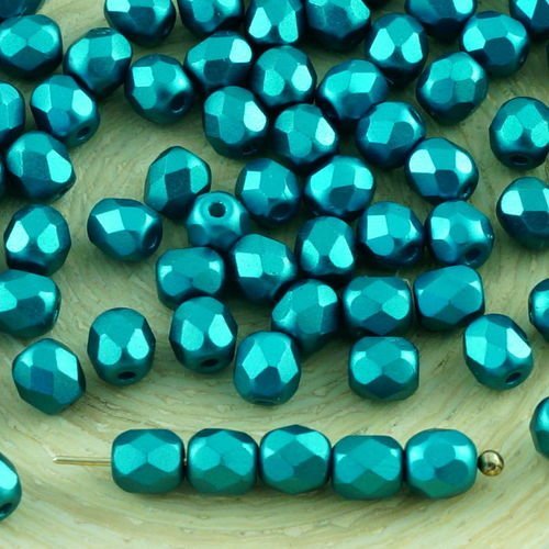 100pcs perles pastel teal bleu turquoise verre tchèque ronde à facettes feu poli petites d'entretois sku-31560