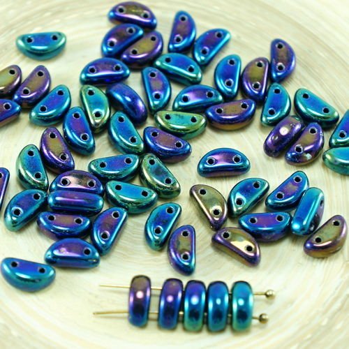 30pcs jet blue iris arc-en-ciel croissant de lune en forme de deux trou de verre tchèque perles de 8 sku-27457