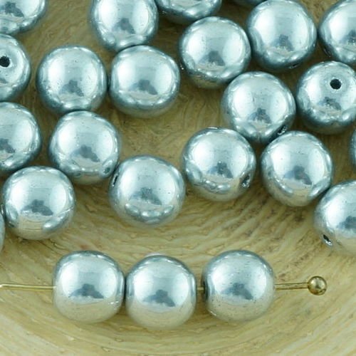 40pcs metallic silver-labrador tour complet druk entretoise de semences de verre tchèque perles de 6 sku-33694