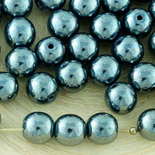 40pcs métallique opaque jet noir argent hématite lustre rond druk entretoise de semences de verre tc sku-33695