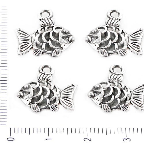 8pcs antique ton argent plaqué poissons marins de la mer des charmes d'animaux pendentifs creux des  sku-37872