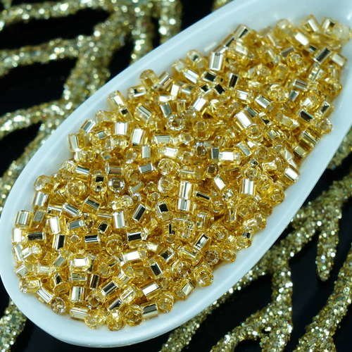 20g de lumière jaune or argent bordée tchèque tube de verre de semences de perles preciosa rocaille  sku-19483