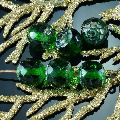 Picasso cristal vert de la cathédrale de turbine verre tchèque feu poli ronde perles de noël 9mm 10p sku-26078