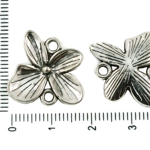 4pcs antique ton argent grande fleur floral nature connecteurs 2 deux trous charmes tchèque métal co sku-37483