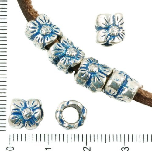 10pcs antique ton argent bleu patine laver de grandes trou européen de pandora style de fleur de mar sku-36661