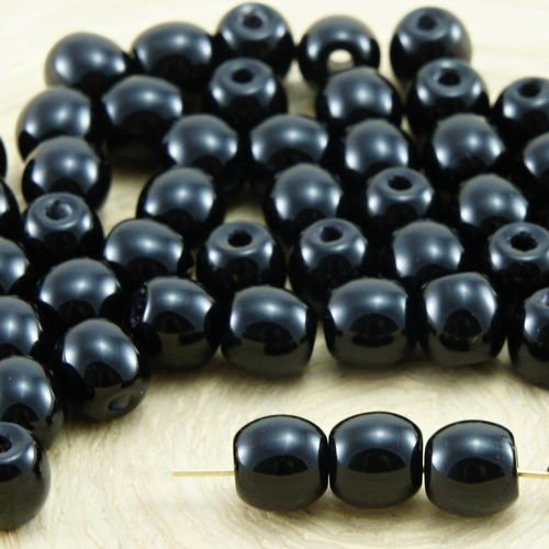 50pcs opaque noir de jais grand trou rond entretoise de verre tchèque perles de 6mm sku-32597