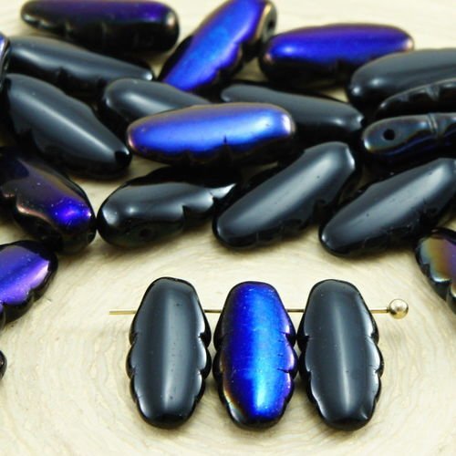 24pcs noir opaque azuro dentelé sculpté poignard plat en verre tchèque perles de 13mm x 6mm sku-32726