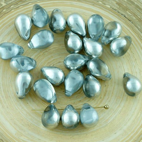 20pcs crystal metallic silver demi-verre tchèque en forme de larme perles de 8mm x 5mm sku-28669