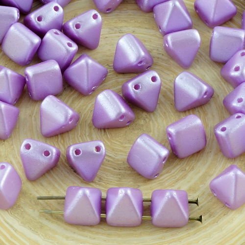 16pcs de perles pastel lilas pourpre violet petite pyramide goujon 2 deux trou de verre tchèque de 6 sku-31327