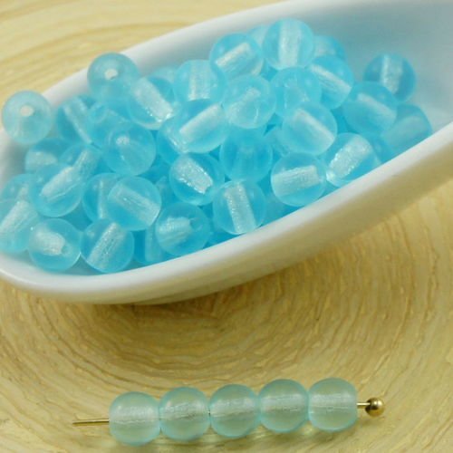 100pcs matte crystal aqua aigue-marine bleu givré rond druk verre tchèque pressé perles de petite en sku-31821