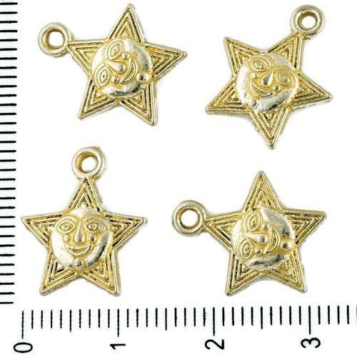 10pcs tchèque mat or patine antique ton argent ronde sun star des charmes à deux faces en métal conc sku-33900