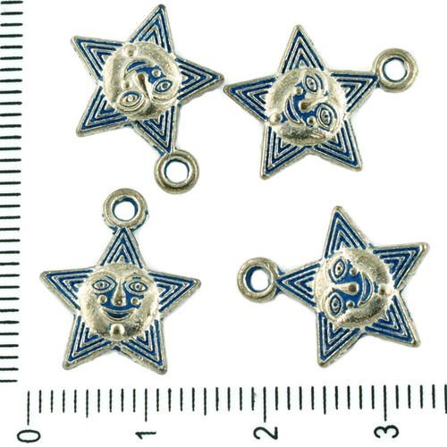 10pcs tchèque bleu patine antique ton argent ronde étoiles sun charms à deux faces en métal conclusi sku-33923