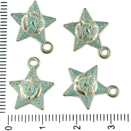 10pcs tchèque bleu turquoise patine antique ton argent ronde sun star des charmes à deux faces en mé sku-33992