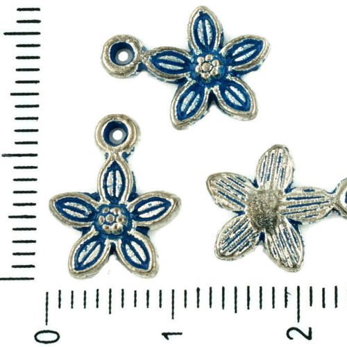 16pcs tchèque bleu patine antique ton argent charms fleur floral en métal à deux faces résultats de  sku-34086