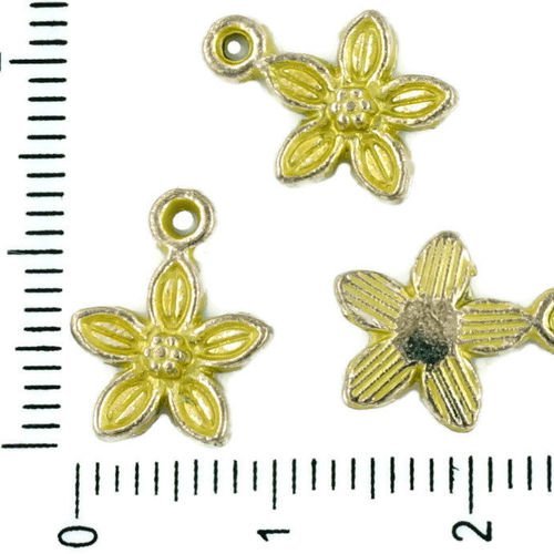 16pcs tchèque jaune patine antique ton argent charms fleur floral en métal à deux faces résultats de sku-34087
