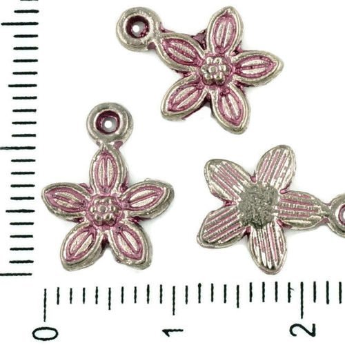 16pcs tchèque valentine rose patine antique ton argent charms fleur floral en métal à deux faces rés sku-34089