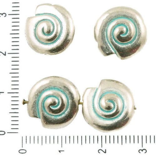 6pcs antique ton argent bleu turquoise patine laver de grandes tour de la spirale de l'escargot coqu sku-36850