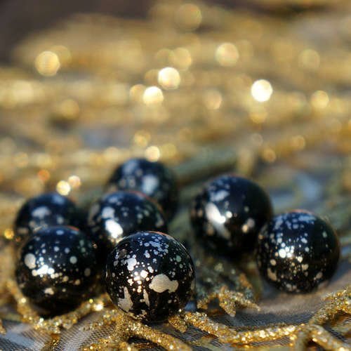 Grand black silver spotted halloween verre tchèque perles rondes 12mm 8pcs sku-17145