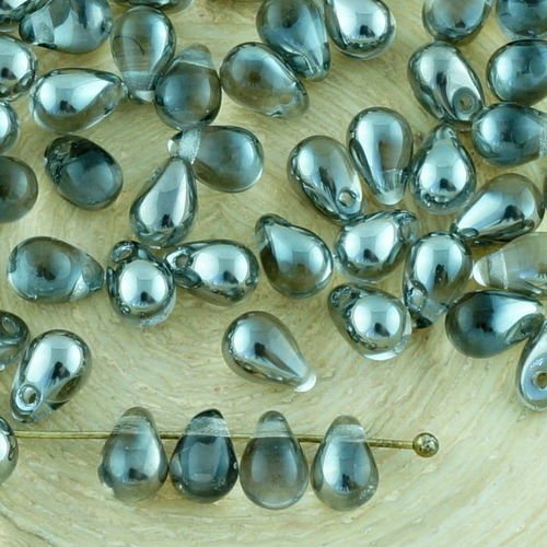 40pcs cristal clair metallic dark silver chrome demi petite larme de verre tchèque perles de 4 mm x  sku-34497