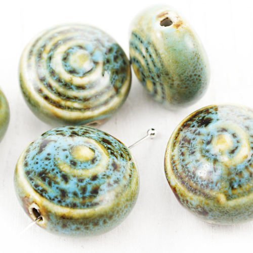 2pcs bleu turquoise marron parsemé de grandes spiral plat pièce ronde bobo céramique de porcelaine é sku-38974