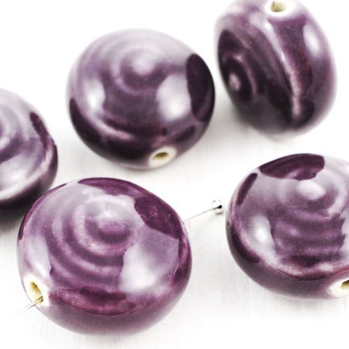 2pcs violet foncé grande spirale plat pièce ronde bobo céramique de porcelaine émail perles 22mm x 6 sku-38975