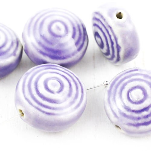 2pcs pourpre violet blanc grand spiral plat pièce ronde bobo céramique de porcelaine émail perles 22 sku-38976