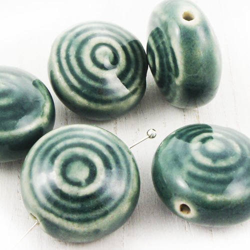 2pcs bleu marine vert grande spirale plat pièce ronde bobo céramique de porcelaine émail perles 22mm sku-38977