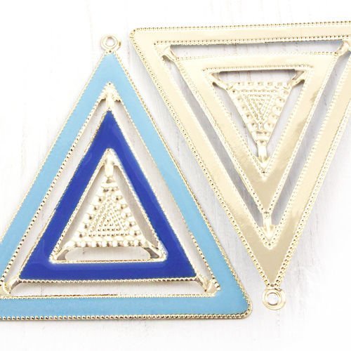 2pcs plaqué or émail bleu turquoise triangle pendentif charme boucles d'oreilles bijoux en métal de  sku-38923