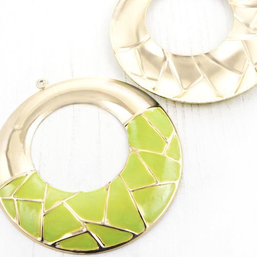 2pcs plaqué or émail vert olive ronde pendentif donut charme boucles d'oreilles bijoux en métal de f sku-38924
