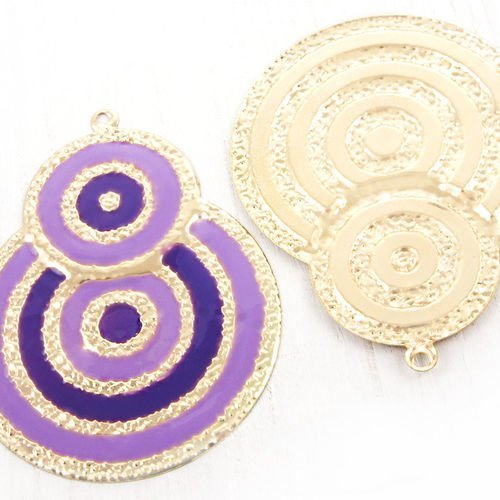 2pcs plaqué or émail violet deux cercle pendentif rond charme boucles d'oreilles bijoux en métal de  sku-38926