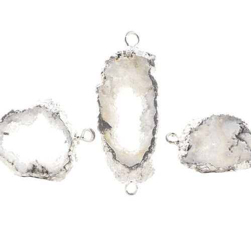 1pc platine plaqué cristal druzy de glace géode de quartz agate drussy ovale connecteur naturel libr sku-38940
