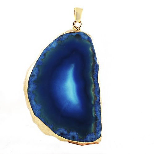 1pc plaqué or bleu agate tranche focal de la table de coupe pendentif caution bijoux de pierre gemme sku-38945