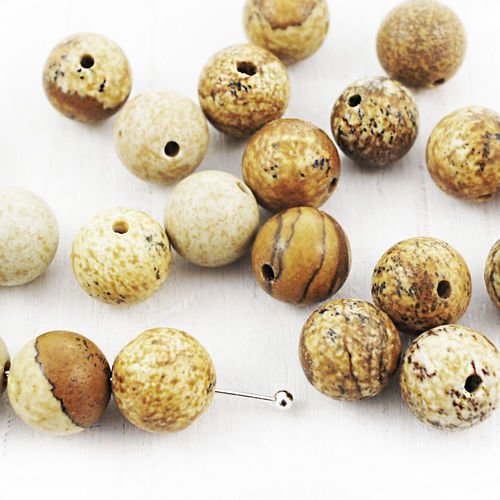 12pcs image naturelle de jaspe brun pierre précieuse tacheté rayé lisse ronde perles de de 8mm sku-38957