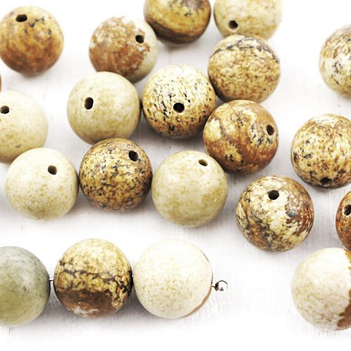 8pcs image naturelle de jaspe pierres précieuses lisse tacheté rayé de brun pierre ronde perles de 1 sku-38958