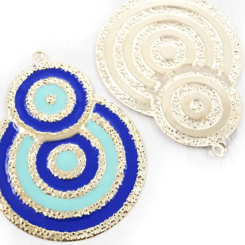 2pcs plaqué or émail bleu turquoise deux cercle pendentif rond charme boucles d'oreilles bijoux en m sku-38982