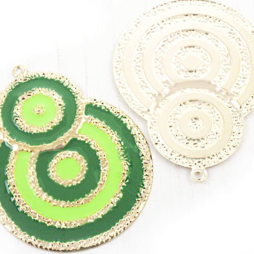 2pcs plaqué or émail vert olive deux cercle pendentif rond charme boucles d'oreilles bijoux en métal sku-38925