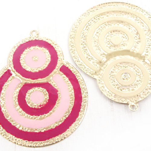 2pcs plaqué or émail rose fuchsia deux cercle pendentif rond charme boucles d'oreilles bijoux en mét sku-38927