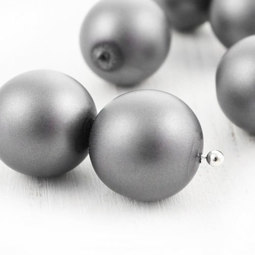 4pcs gris foncé argent perle d'imitation mat ronde pressée druk chunky grand verre tchèque perles de sku-39028