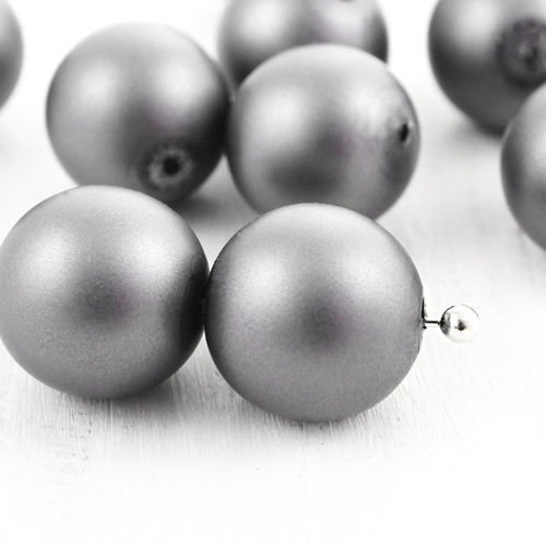 8pcs gris foncé argent perle d'imitation mat ronde pressée druk de grands tchèque perles de verre de sku-39038