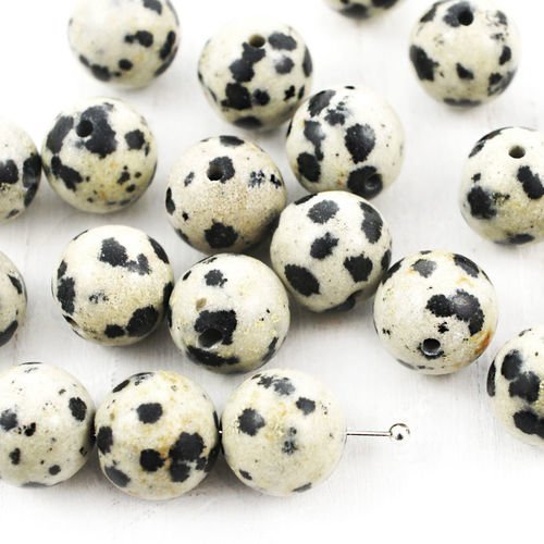 8pcs blanc noir pierre naturelle jaspe dalmatien lisse repéré parsemée de pierres perles rondes 10mm sku-38955