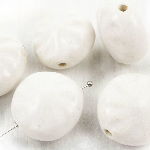 2pcs blanc de grandes fleurs plates pièce ronde bobo céramique de porcelaine émail perles 22mm x 6mm sku-38965