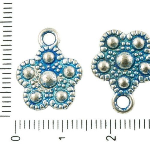 10pcs antique ton argent bleu patine laver fleur plate bobo pendentifs charms tchèque métal conclusi sku-37031